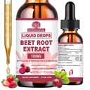 BeetRoot Supplement, Organic Beet Root Extract Drops W/Iron Folic Acid, Vitamin B12 & C for Nitric Oxide Production & Healthy Blood Pressure, Superior Liquid to Beet root Capsules or Powder丨Sugar Free