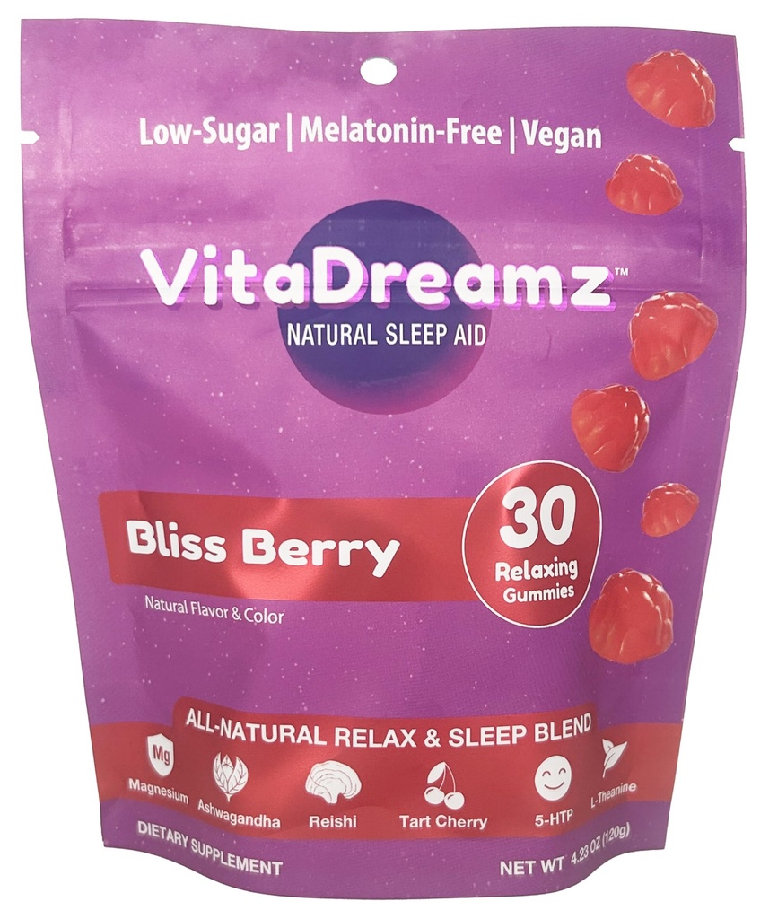 Melatonin-Free Sleep Gummies | Magnesium, Ashwagandha, Tart Cherry & L-Theanine | Natural Calm & Restful Sleep Support | Vegan, 1g of Sugar - Bliss Berry | 30 Count