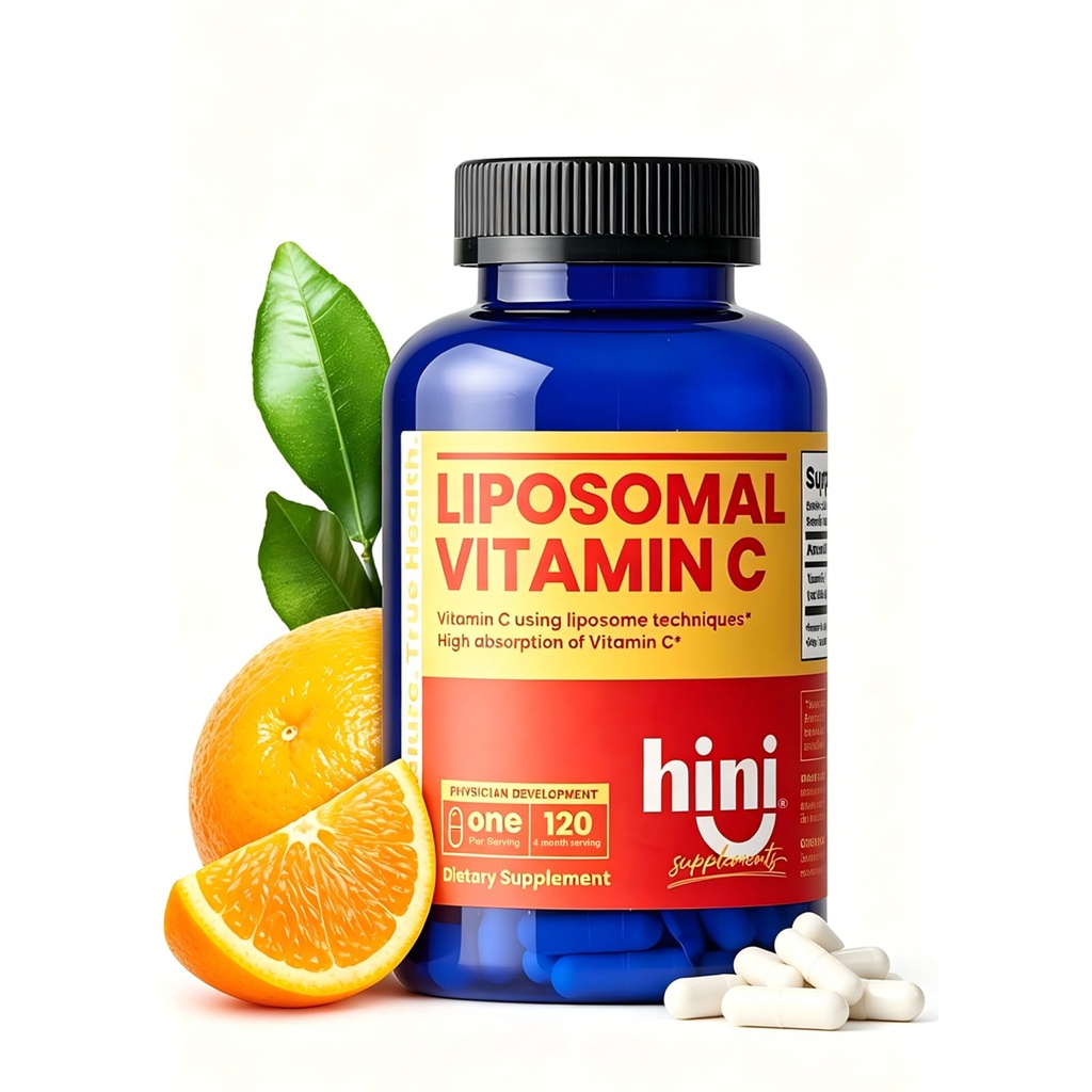 HINI Liposomal Vitamin C 500mg - High Absorption Vitamin C Capsules for Daily Wellness, Organic, 1 per Serving, 120 Capsules