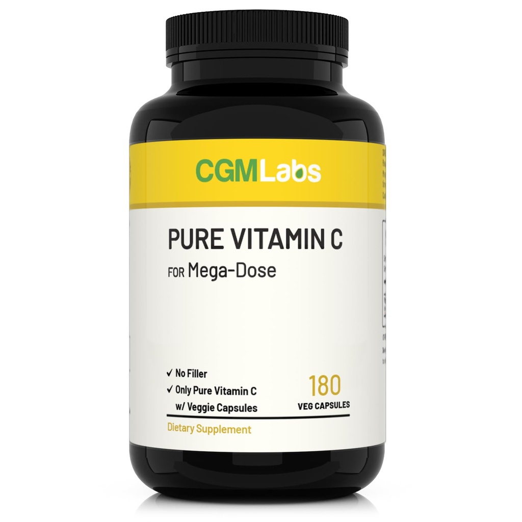 Mega Dose Pure Vitamin C 1000 mg 180 Easy-to-Swallow Veg Capsules by CGM Labs