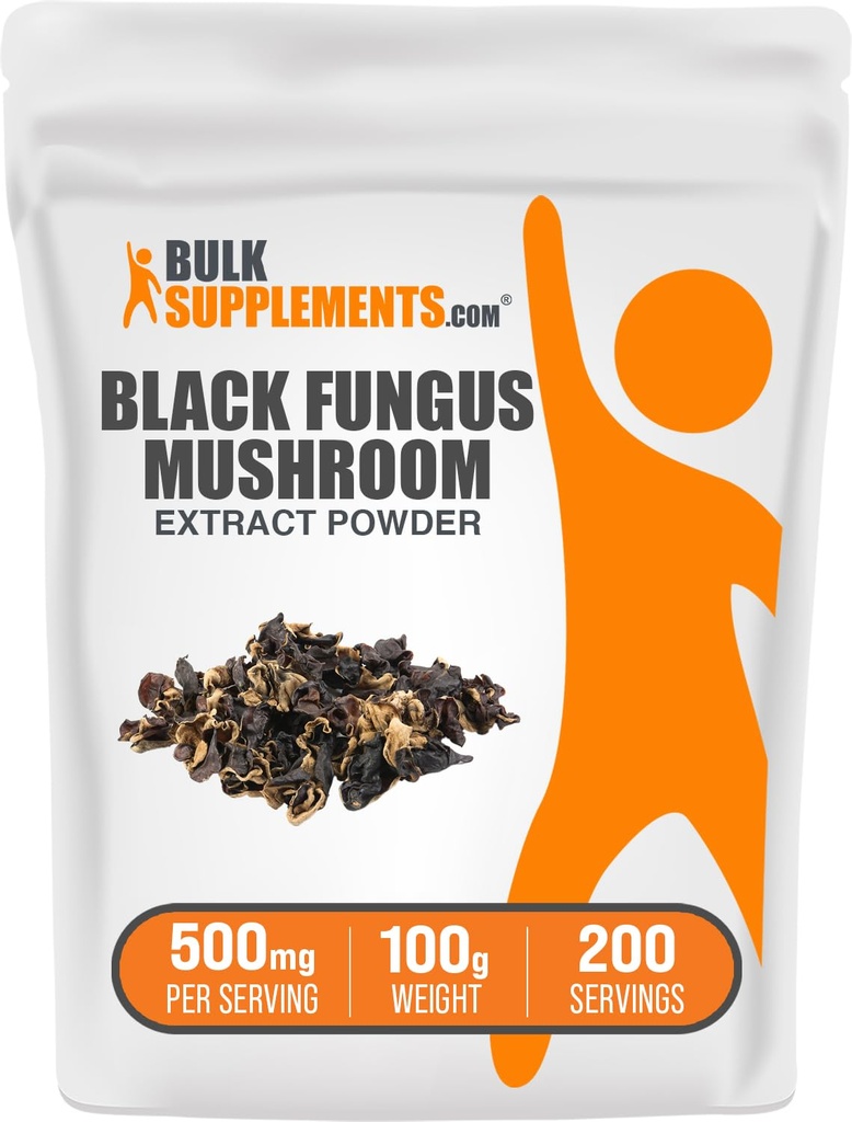 BulkSupplements.com Black Fungus Mushroom Extract Powder - Wood Ear Mushrooms Powder - Vegan & Gluten Free, 500mg per Serving, 100g (3.5 oz) (Pack of 1)