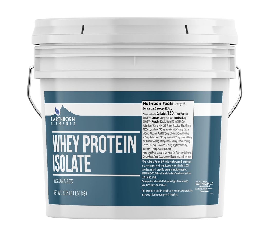 Earthborn Elements Whey Protein Isolate, 1 Gallon Bucket, Protein Powder, Unflavored, Workout Supplement (53.6 Ounce)
