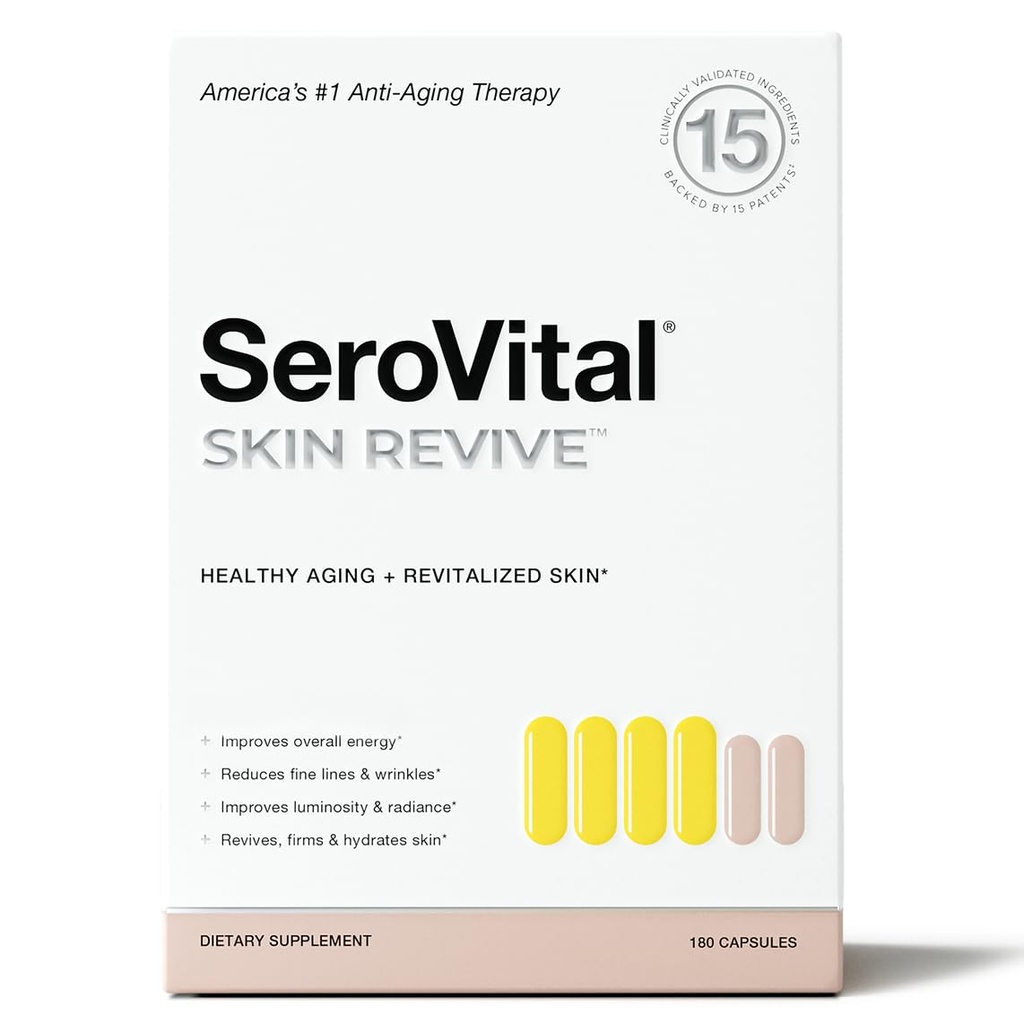 Serovital Skin Revive - Anti Aging Supplement – Dual Action Day/Night Formula for Collagen Support, Skin Hydration, Fine Line Reduction – 30-Day Supply