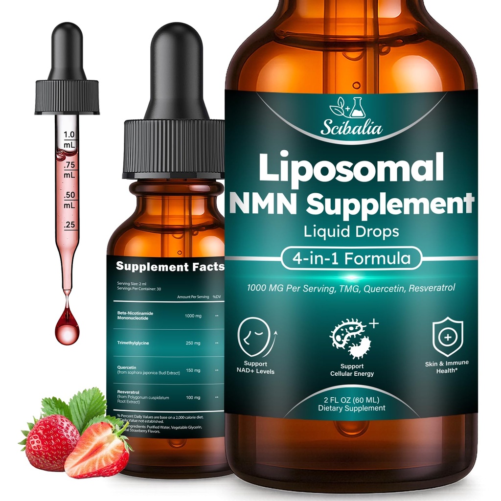 NMN Supplement Liquid Drops, Advanced 4-in-1 NMNH Alternative with NMN Beta Resveratrol TMG & Quercetin, Liposomal β-NMN Max Absorption for NAD⁺ Levels, Cellular Energy & Anti-Aging for Men & Women