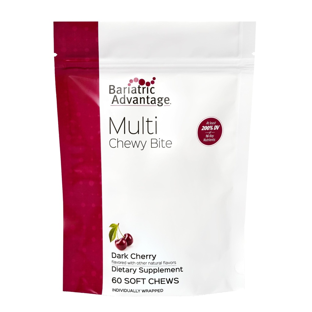 Bariatric Advantage Multi Chewy Bite - Soft Chew Multivitamin for Bariatric Surgery Patients - Chewable Multivitamin with Folic Acid, Vitamin D3 & More - Dark Cherry Flavor - 60 Count