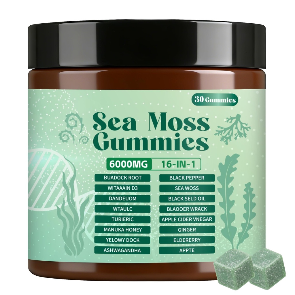 Sea Moss Gummies,16-in-1,Bladder Wrack Turmeric Vitamin C & D3 with Manuka Burdock,30 Gummies
