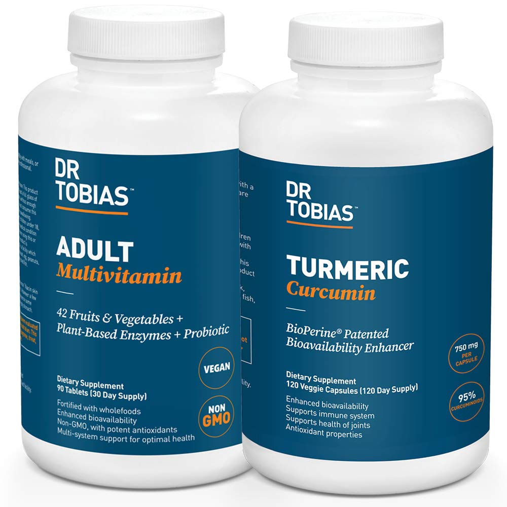 Dr. Tobias Adult Multivitamin & Turmeric Curcumin, Energy, Immune Health, Bone & Joint Support, Vegan, Non-GMO