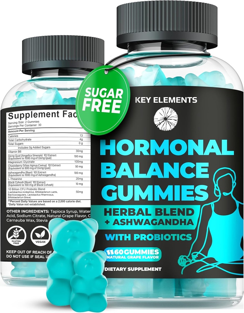 PMS Gummies Hormonal Balance Supplements for Women - Probiotic PMS Vitamins Menstrual Cramp Relief, Hot Flashes Menopause Support - PMS Relief with Dong Quai, Chasteberry, Black Cohosh & Ashwagandha