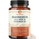 Magnesium Zinc & Vitamin D3 | 260MG Complex | High Absorption Mag Citrate, Glycinate & Malate | Muscle, Nerve Function & Bone Health Support | Zinc and Magnesium Supplement with VIT D3 | 60 Ct.