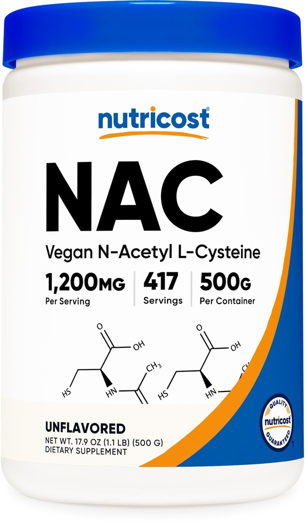 Nutricost N-Acetyl L-Cysteine (NAC) Powder 500 Grams - Vegan NAC, Non-GMO, Gluten Free