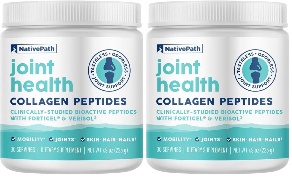 NativePath Joint Health Advanced Formula, Type 1 & 3 Peptides with Fortigel & Verisol, Grass-Fed Unflavored Collagen for Women & Men, 30 Servings (Pack of 2)