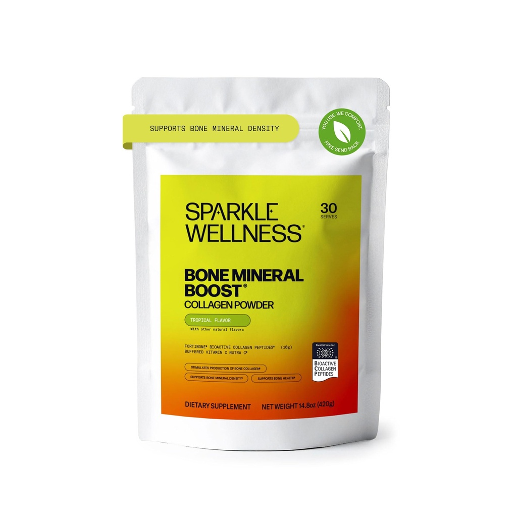 Sparkle Wellness FORTIBONE Bioactive Collagen Peptides | Collagen Powder Supplement with Nutra C Buffered Vitamin C for Bone Health | Bone Mineral Boost (Tropical) [30 Serves]