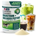Bovine Colostrum and Hydrolyzed Collagen Peptides Powder Supplement for Women & Men - Supports Gut Health, Joint & Bone Health, Hair Skin Nails - Grass-Fed, Non-GMO, Gluten Free, 300g (30 Servings)