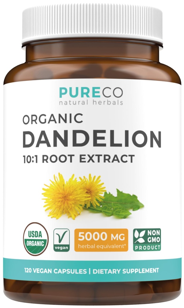 USDA Organic Dandelion Root Extract - High Potency 10:1 Dandelion Root Supplement with 5000mg Herbal Equivalent Strength for Liver Cleanse Detox & Repair Support - Vegan & Non-GMO (4 Month Supply)