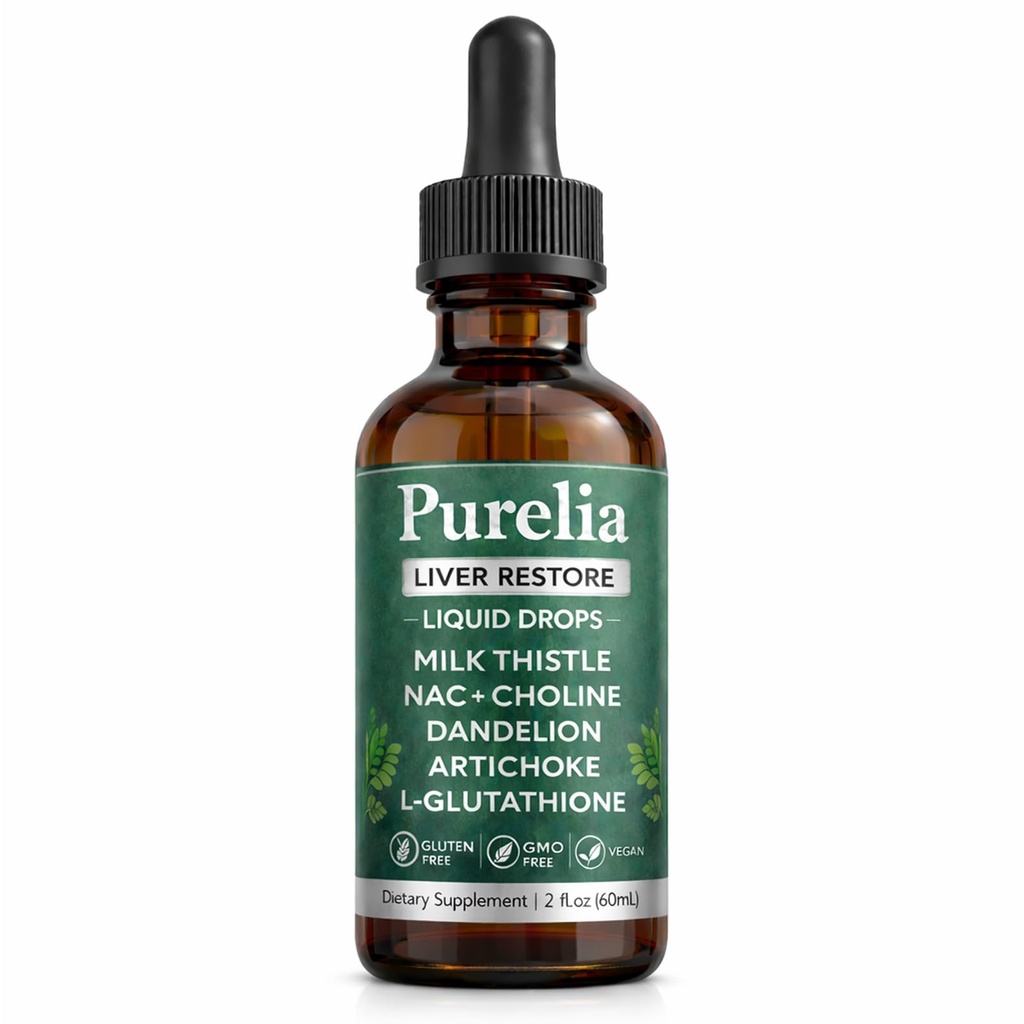 Purelia Liver Restore Drops, Complete Liver Support with Milk Thistle, Natural Balance - 2 Fl Oz (60ml)