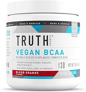 Truth Nutrition Vegan BCAA Powder- 2:1:1 Ratio Natural BCAAs Amino Acids Powder for Energy, Muscle Building, Post Workout Recovery Drink for Muscle Recovery (Blood Orange, 30 Servings)