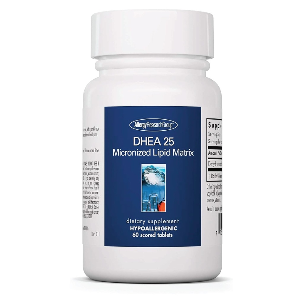 Allergy Research Group ARG DHEA 25 Micronized Lipid Matrix - Supports Hormone Balance & Brain Function - Delivers 25 mg DHEA - Micronized & Plant Sourced - Hypoallergenic - 60 Servings - 60 Capsules