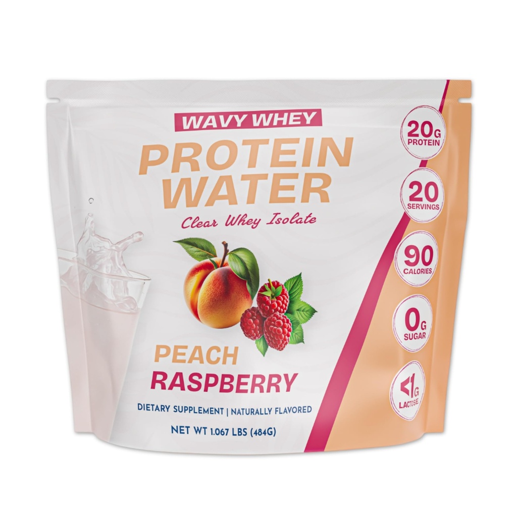 Clear Protein, Protein Water, Peach Raspberry 20 Servings 20G Protein,100% Grass Fed Whey Protein Isolate, 90 Calories, Fitness Drink Supplement Nutrition