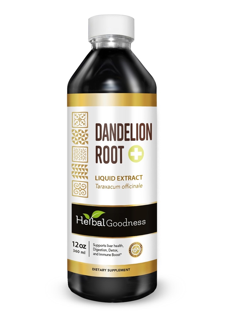 Herbal Goodness Dandelion Root Extract Liquid 12 fl oz – Liver Support Supplement, Organic Liver Detox & Kidney Support, Gut Health, Natural Diuretic, Gluten Free, Vegan, Non GMO Dandelion Supplement