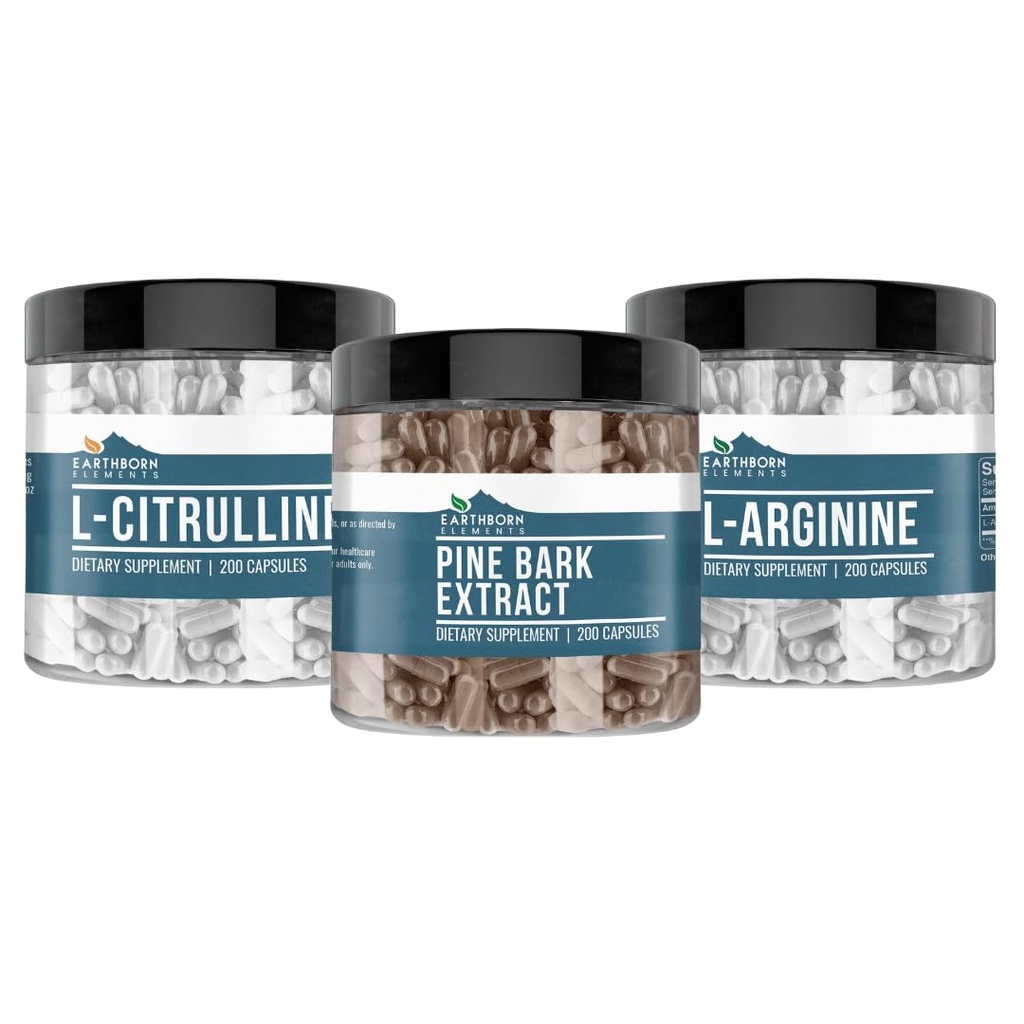 Earthborn Elements Pine Bark, L-Arginine, & L-Citrulline Capsule Bundel, 200 capsules Elke, puur en onverdund, geen additieven