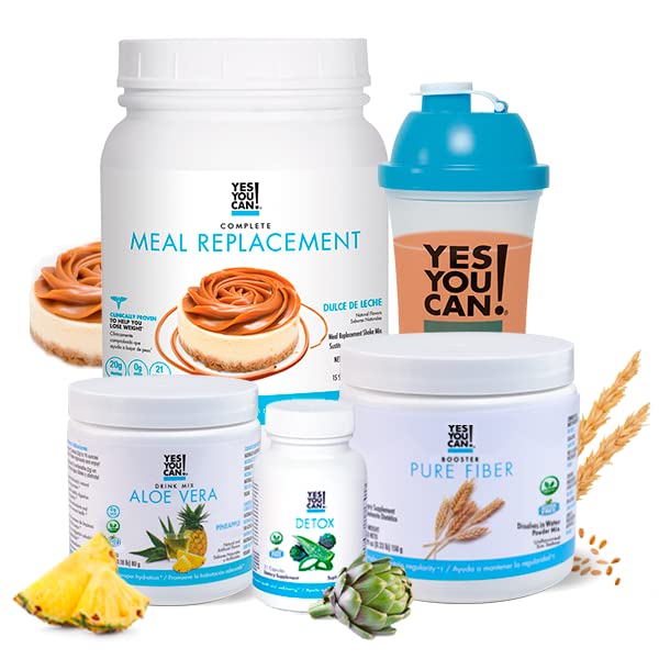 Yes You Can! Detox Plus Kit, Daily Cleanse Pure Fiber Meal Replacement, Drink Mix, Shake Booster and Supplement, Body Cleanse Kit for Women, Daily System Cleanse - Dulce de Leche & Pineapple Aloe Vera