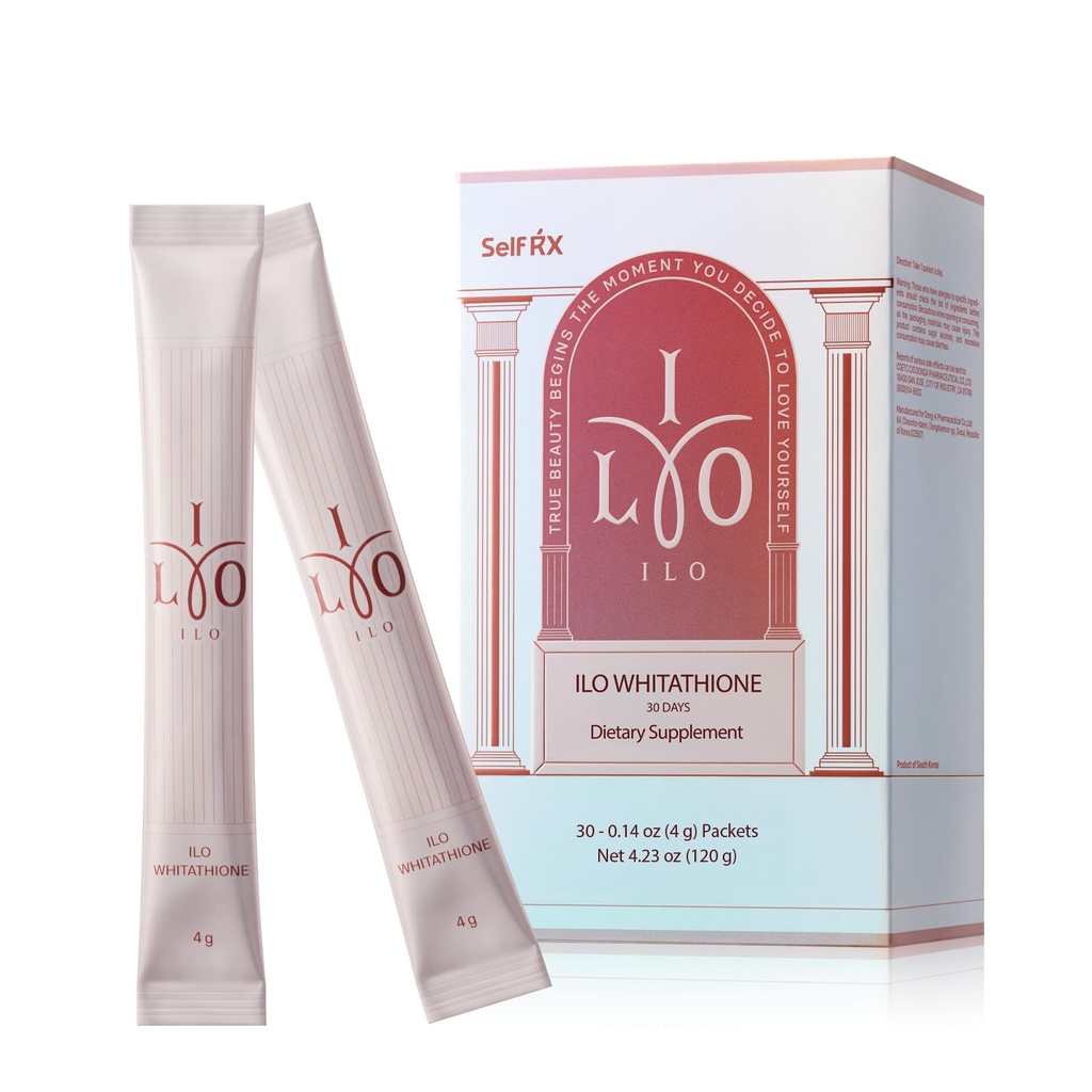 ILO Whitathione Glutathione Powder Sticks - 500mg Vitamin C (500% DV) + White Tomato Extract & Vitamin E | Sugar-Free Green Apple, Melts in Mouth or Mixes with Water, Convenient 30 Stick Packs