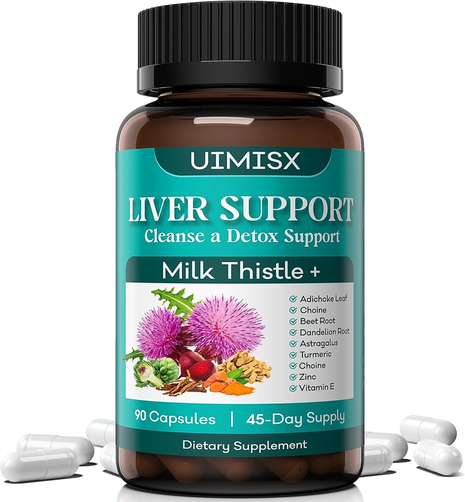 Milk Thistle Supplement - Lever Detox Reinigen Formule Herbal Lever Ondersteuning met melk distel, Dandelion Root, Artichoke, Kurkuma, Astragalus voor Lever Gezondheid, 90 Capsules