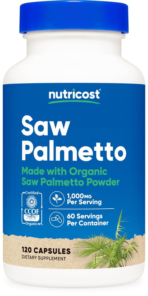 Nutricost Saw Palmetto 1000mg, 120 Capsules - CCOF Certified Made with Organic Saw Palmetto, Vegetarian Friendly, 60 Servings, 500mg Per Capsule, Gluten Free