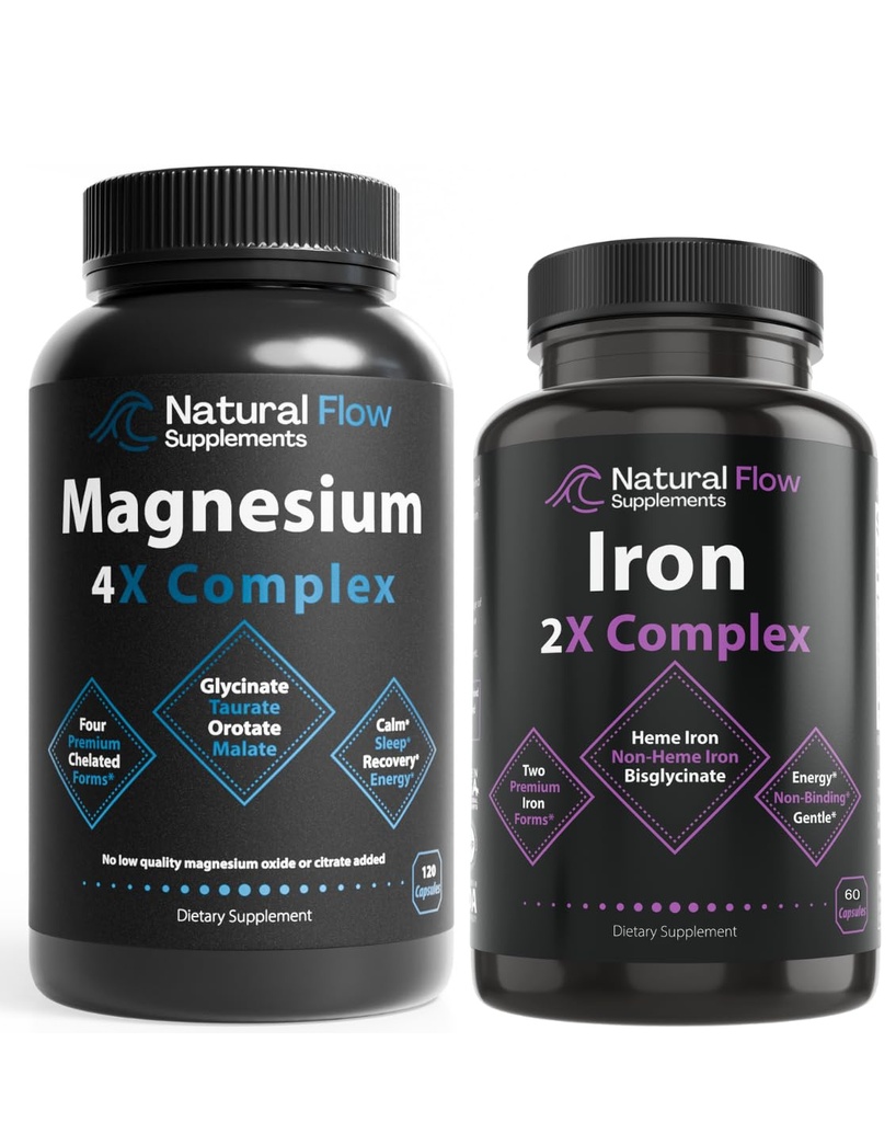 Natural Flow 4X Magnesium Supplement and Iron Supplement 2-in-1 Complete Complex