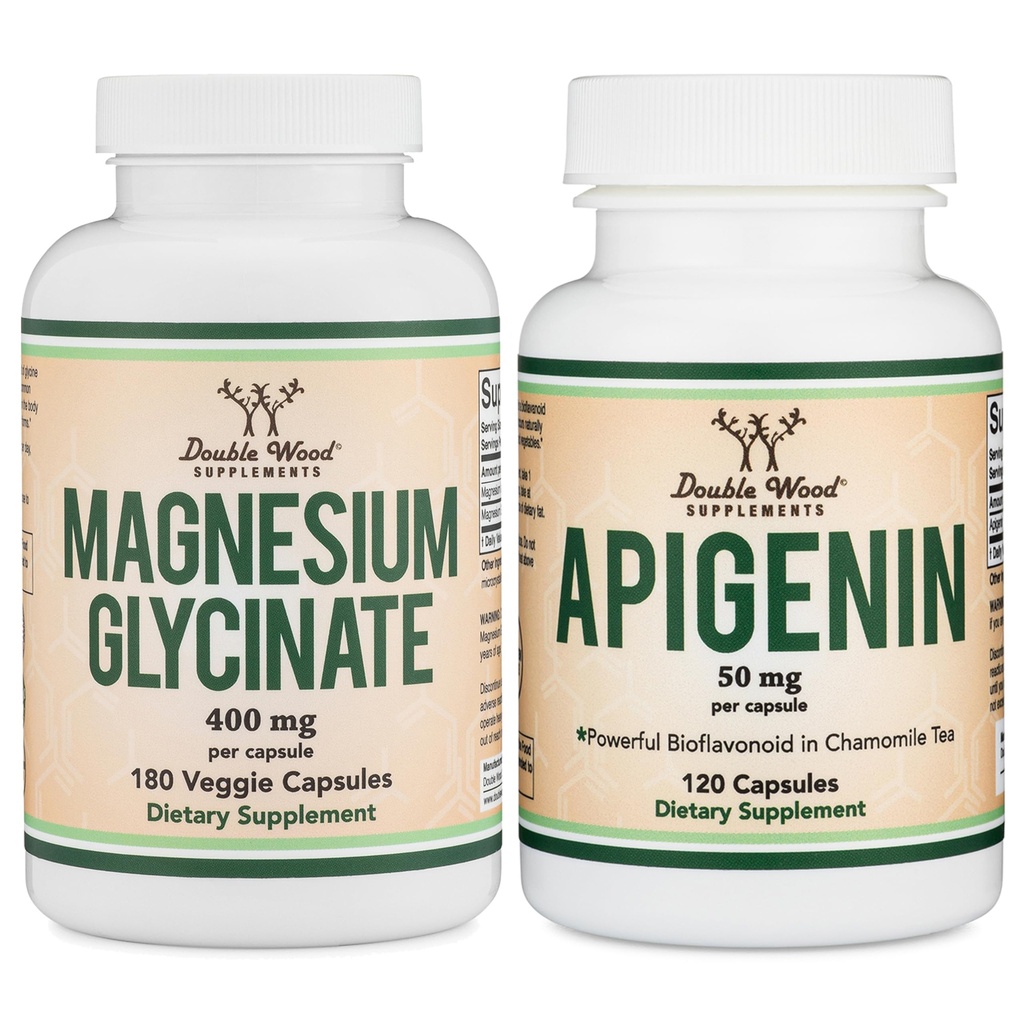 Double Wood Relaxation Duo - Magnesium Glycinate & Apigenin - Complementary Support for Sleep, Calm, and Daily Wellness - Vegan, Non-GMO, Gluten Free