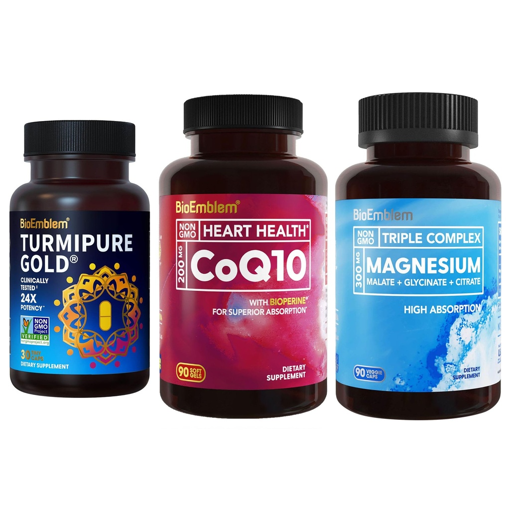 BioEmblem Triple Magnesium Complex and Turmeric Curcumin with Clinically Studied TurmiPure and CoQ10 with BioPerine