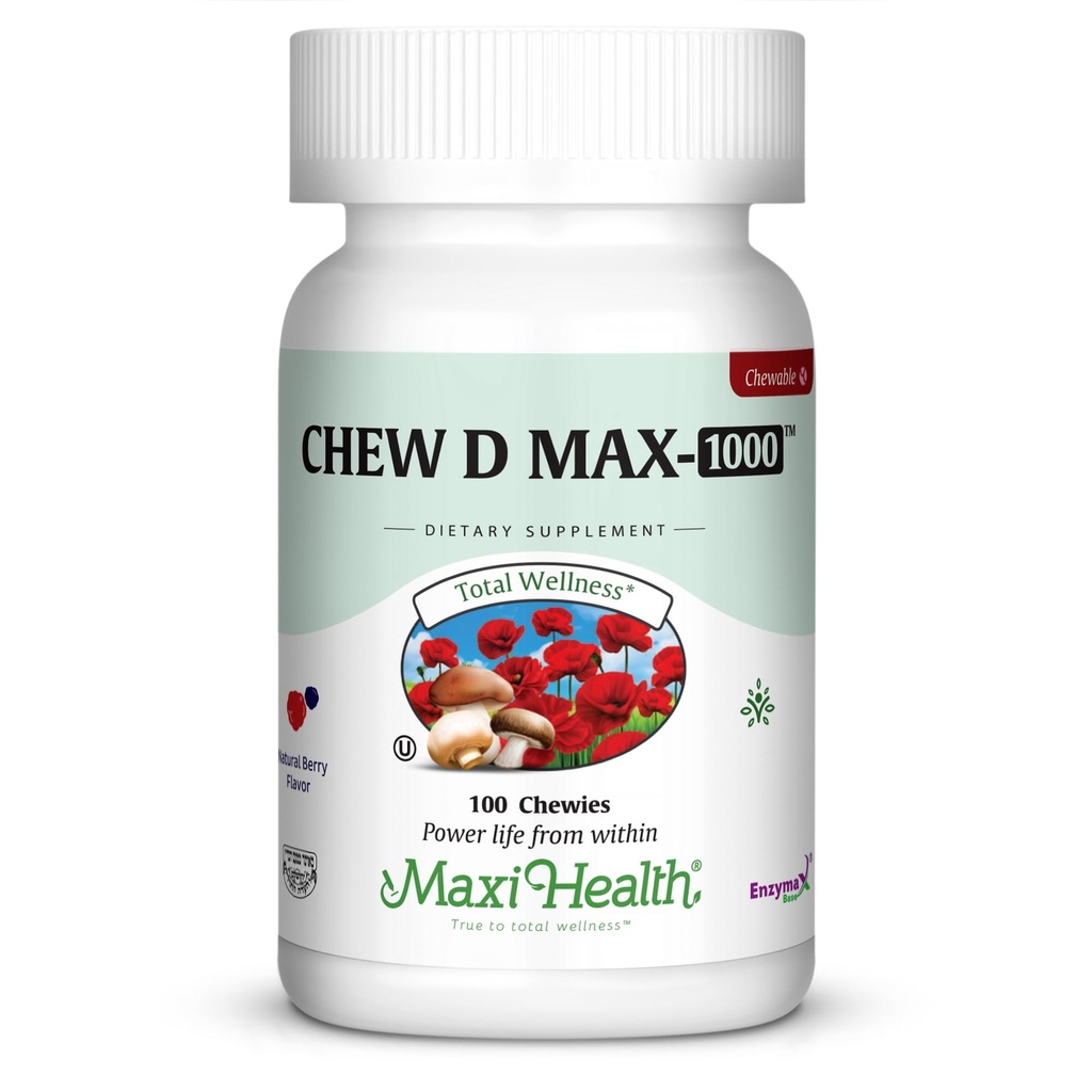 Maxi Health Chewable Vitamin D 1,000 IU - Chew-D-Max - Vitamin D3 for Kids and Adults - Kosher - 100 Chewables - Natural Berry Flavor