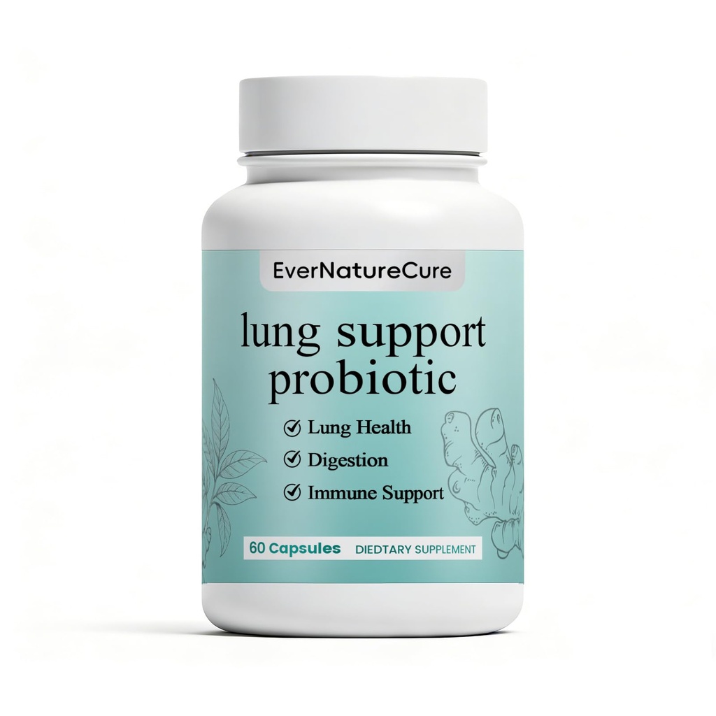 EverNatureCure Lung Support Probiotics, Ever Nature Cure Respiratory & Immune Support Supplement, with Vasaka Leaf & Turmeric Root Extract, 60 Capsules