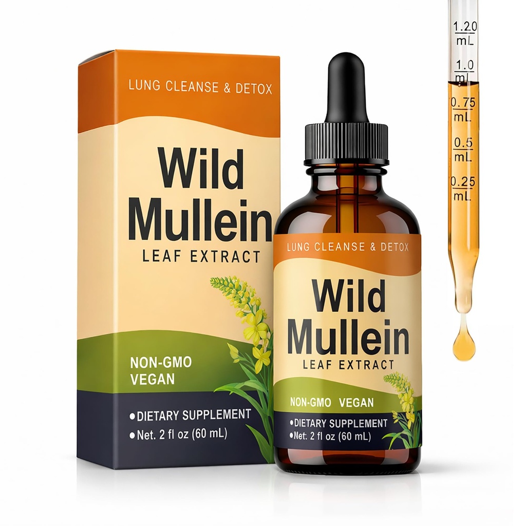 Wild Mullein Drops for Lungs - with Ginger & Lemon for Cleanse and Detox, Mullein Leaf Extract for Respiratory Support, Natural Herbal Supplement - 2 oz (1)