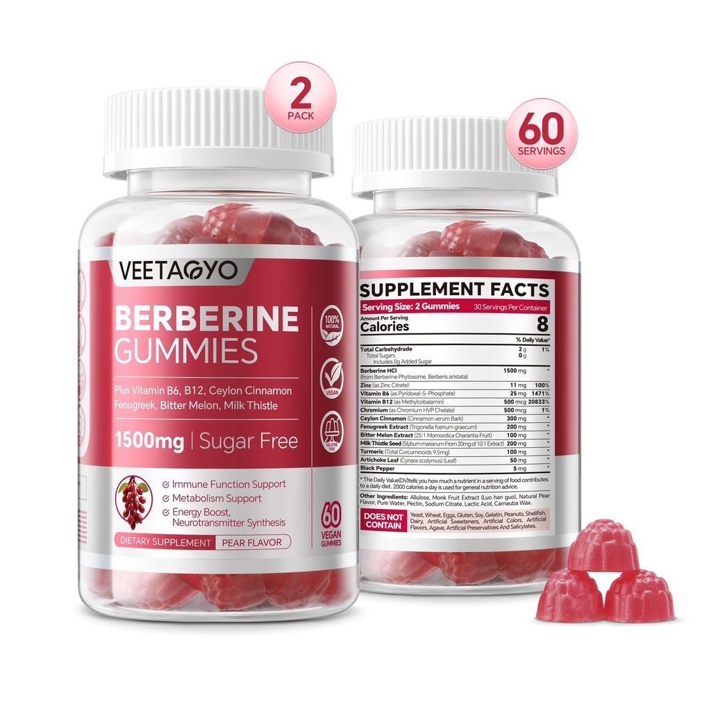 Berberine Supplement 1500mg,Sugar Free Berberine with Ceylon Cinnamon Gummies,Chromium,Turmeric, Fenugreek for Naturally Metabolism Balanced, Berberine HCl from Indian Barberry Extract, 120 Cts