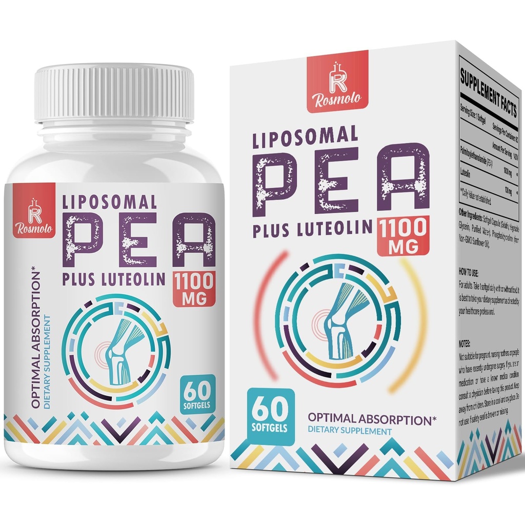 Liposomale Palmitoylethanolamide 1000 mg + Luteoline 100 mg, Micronized Pea 99% Zeer gezuiverd - Verbeterde absorptie en biologische beschikbaarheid, 60 Softgels