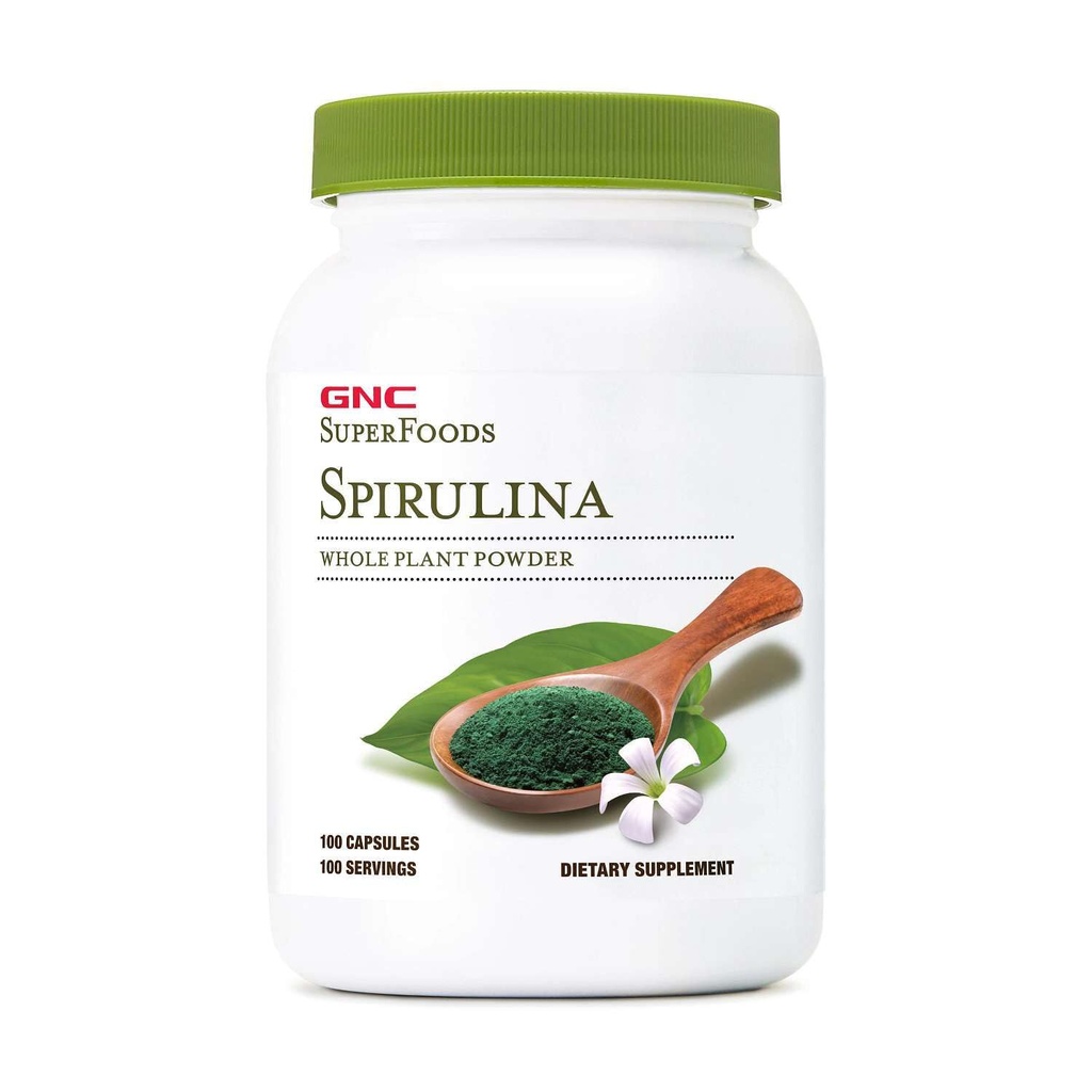 GNC SuperFoods Spirulina Hele Plant Powder Capsules, 100 Capsules, 100 porties