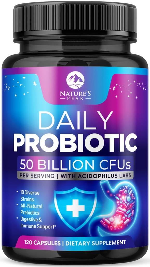 Probiotica 60 miljard CFU - 10 strains + digestieve enzymen & prebiotica - Best Probiotica voor vrouwen & mannen, Ondersteunt Immune, Gut Health, Occasional Constipatie, diarree, Gas & Bloating - 120 Capsules