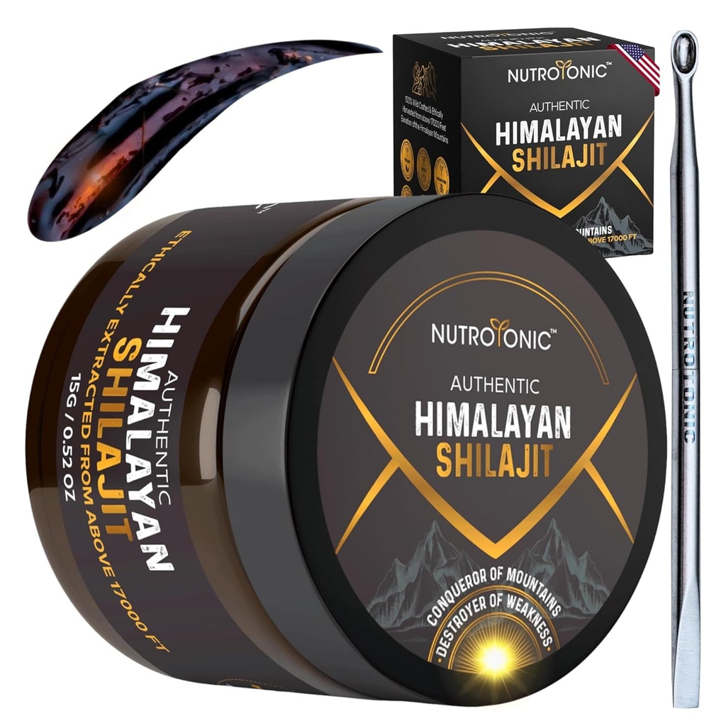 NutroTonic® Authentic Himalaya SHILAJIT® 60 dagen Zon gedroogd Organisch Meest Krachtig Premium Hars Getest voor veiligheid Natuurlijke bron van Fulvinezuur +86% & Humic Acid +10%