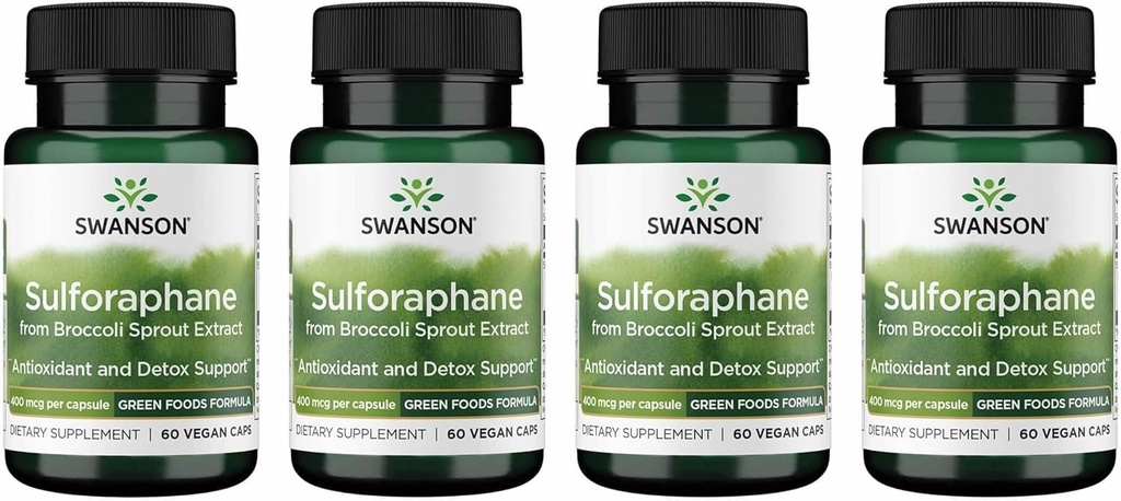 Swanson Sulforaphane - Broccoli Spruit Extract Ondersteuning Cellular, GI Tract, en de gezondheid van de lever - Natuurlijke Supplement Gestandaardiseerd tot 0,4% Sulforaphane - (60 Veggie Capsules, 400 mcg Each) (4 Pack)