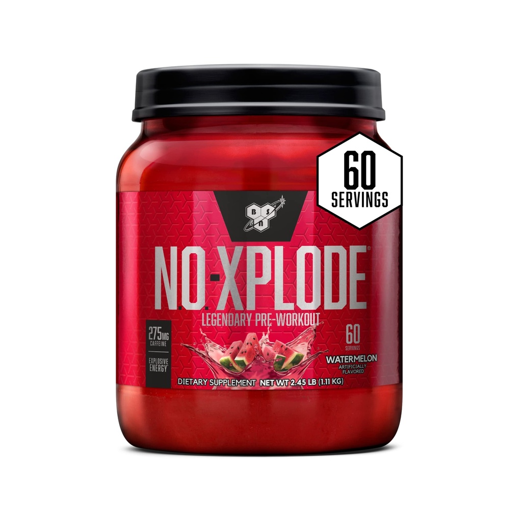 BSN N.O.-XPLODE Pre Workout Powder, Energy Supplement voor mannen en vrouwen met Creatine en Beta-Alanine, smaak: Watermeloen, 60 Servers