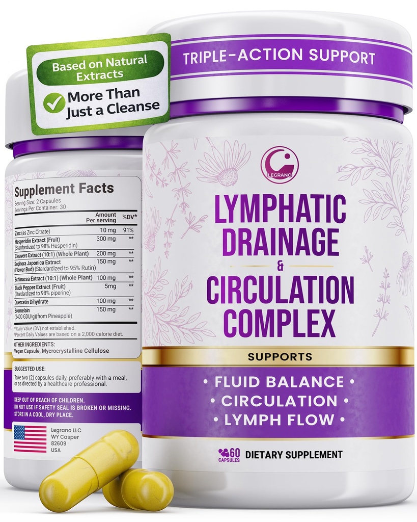 Advanced Lymphatic Drainage Supplements – Lymphatic Cleanse & Lymph System Support with Hesperidin, Rutin, Quercetin with Bromelain – Herbal Lymphatic Support Formula – 60 Capsules