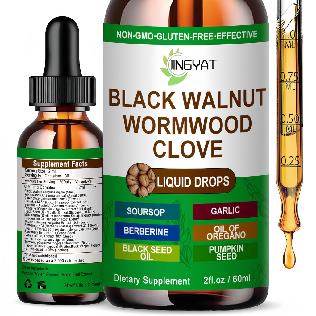 Organic Wormwood Black Walnut Clove Cleanse Drops | High Absorption Liposomal Black Walnut Wormwood for Humans | Soursop Pumpkin Seed Oil of Oregano Berberine | Black Walnut Tincture Detox