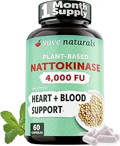Yuve Nattokinase 4000 FU, Nattokinase Supplement voor Cardiovasculaire Gezondheidsondersteuning - Natuurlijk bloed Thinner - Natokinase Enzyme uit Natto Extract, Sugar-Free, Vitamine K Free - 60 pillen, Made in USA
