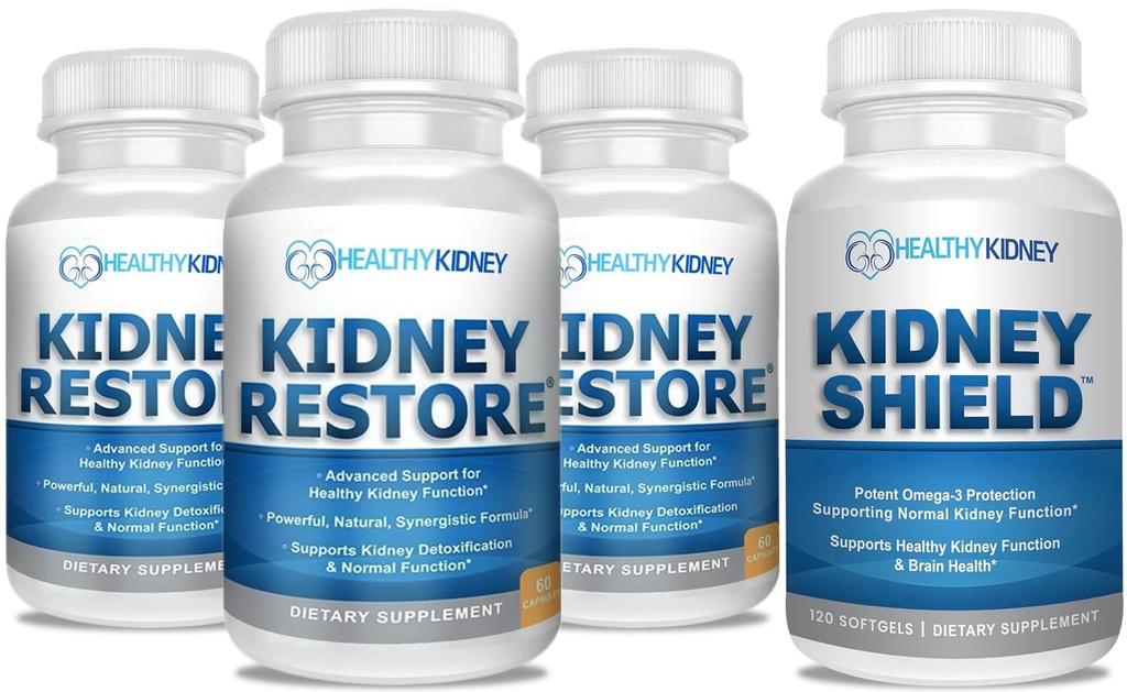 3 Pack Natural Kidney Cleanse to Support Kidney Function and Detox, 60 Capsules + Kidney Shield 120 Caps Kidney Supplement to Support Normal Kidney Function and Support Kidney Health
