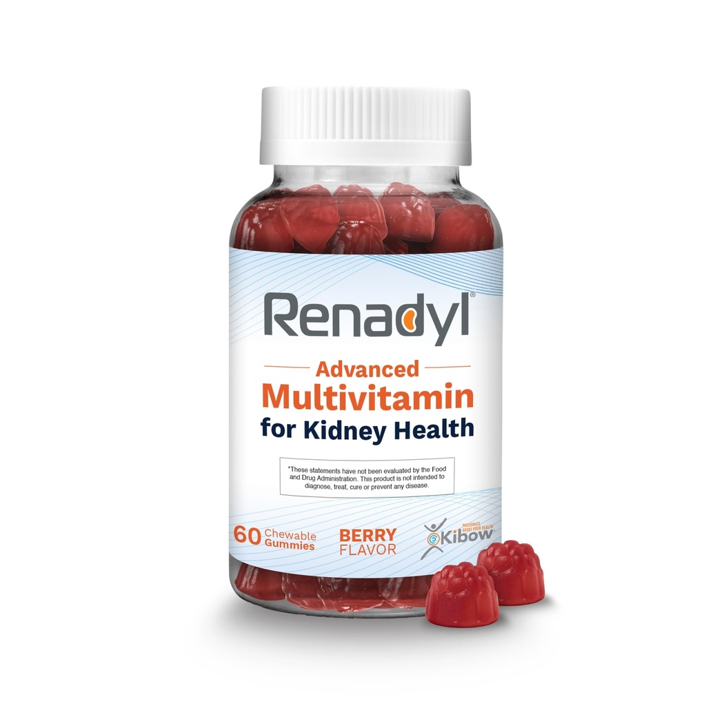 Renadyl Advanced Multivitamin Gummy for Kidney Health | Optimized Levels of Essential Vitamins and Minerals | 60 Chewable Gummies | Berry Flavored | Made in USA