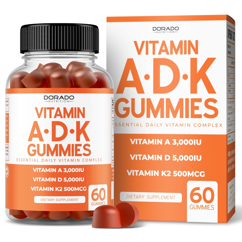 ADK Gummies Vitamin D3 K2 (60 Sugar Free Gummies) Vitamin D3 K2 10000iu/ 5000iu - Supplement with D & K - 10 Vegan Supplement - Delicious Raspberry Flavor - Non GMO & USA Made - 60 Count