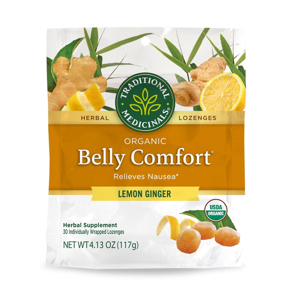 Traditionele Medicijnen, Biologische Belly Comfort Lozenge Lemon Ginger, Relieves Misselijkheid, 30 Individually Wrapped Lozenges