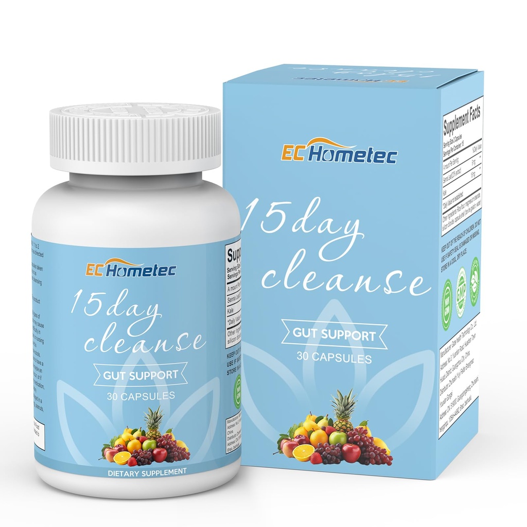 15 Day Cleanse, Gentle Colon Detox with Senna Leaf & Kale, Natural Bloating Relief for Women & Men, 15-Day Gut Cleanse Supplement for Digestive Health (30 Capsules)
