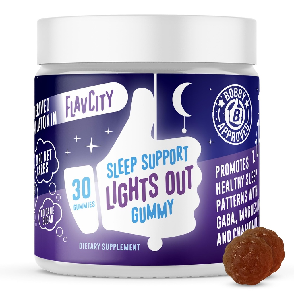 FlavCity Melatonin Sleep Gummies for Adults, Lights Out Gummy - Chewable Sleep Support Supplement with Plant-Based GABA, Magnesium & Chamomile for Deep & Restful Bedtime, 30-Day Supply